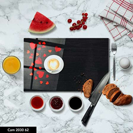 ANTİBAKTERİYEL CAM KESME TAHTASI | BASKILI KESİM TABLASI | 25x35 cm